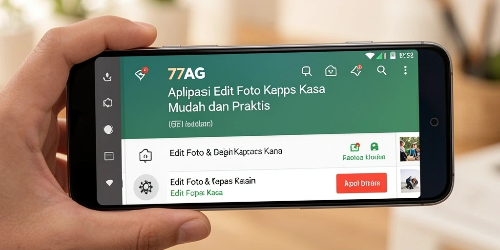 Tampilan antarmuka utama 77AG dengan fitur Edit Foto Kertas Kaca.