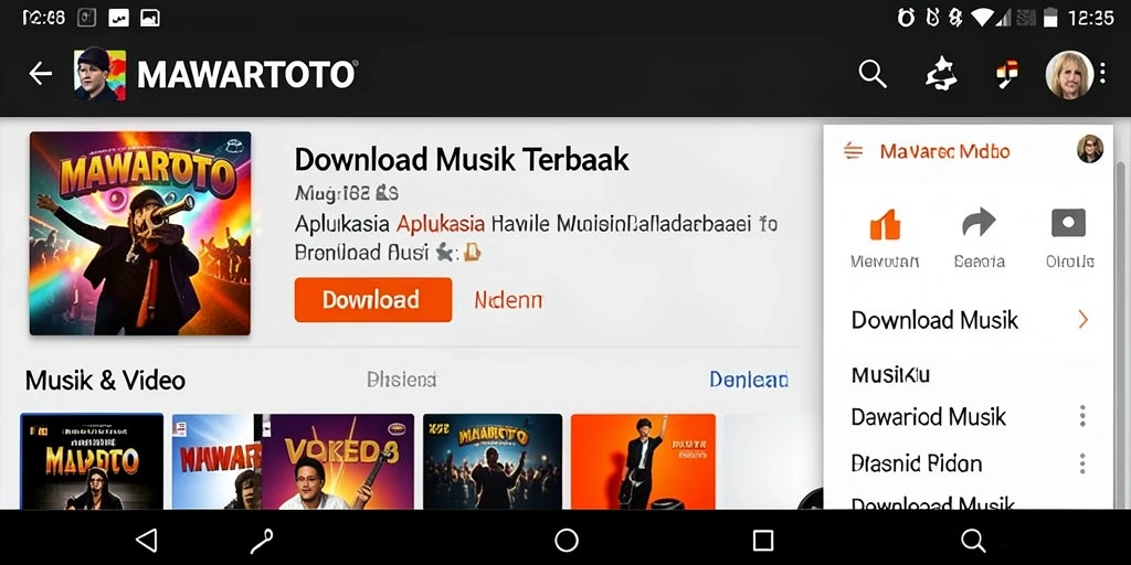 Tampilan antarmuka aplikasi MAWARTOTO untuk unduhan musik.