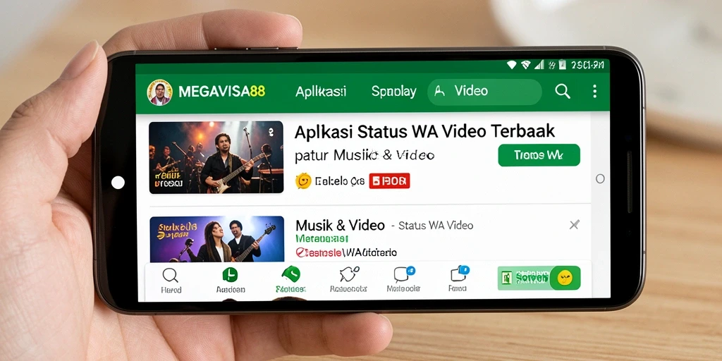 Antarmuka aplikasi MEGAVISA88 dengan berbagai pilihan status video.