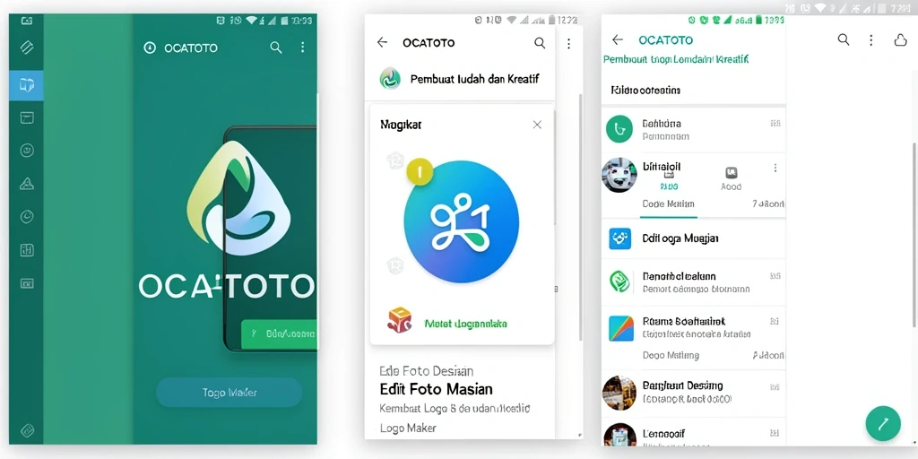 Screenshot antarmuka aplikasi OCATOTO menampilkan fitur pembuat logo yang interaktif.