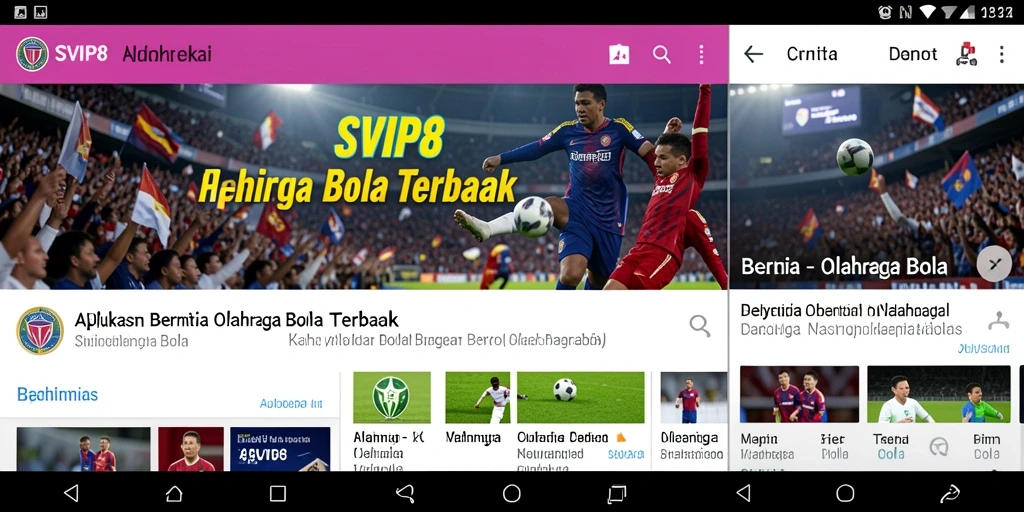 Antarmuka modern dan informatif aplikasi SVIP8 untuk berita olahraga bola.